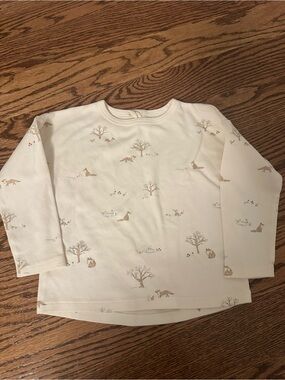 NWOT Quincy Mae Cream Woodland Fox & Tree Long Sleeve Top, Sz 2-3